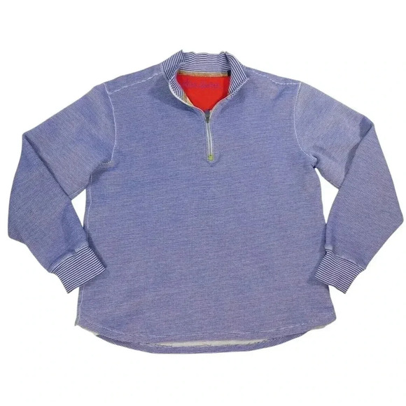 Robert Graham 1/4 Zip Pullover Sweater Men's Large Blue & White Stripe - Picture 1 of 8